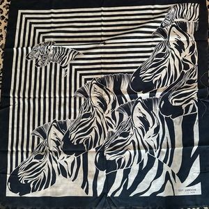 VINTAGE GUY LAROCHE PARIS SCARF 34x34 Linen & Cotton Made In France Zebra print